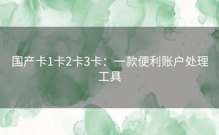 国产卡1卡2卡3卡:一款便利账户处理工具 国产卡1卡2卡3卡:一款便利账户处理工具