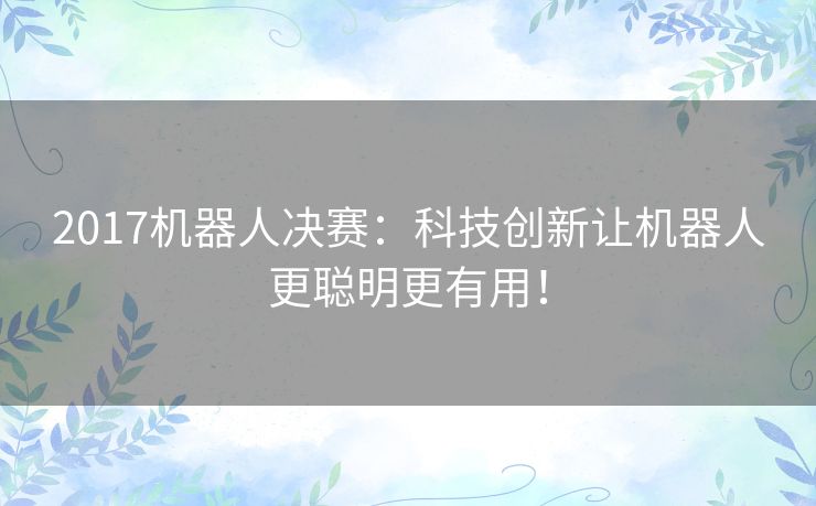 2017机器人决赛:科技创新让机器人更聪明更有用! 2017机器人决赛:科技创新让机器人更聪明更有用!