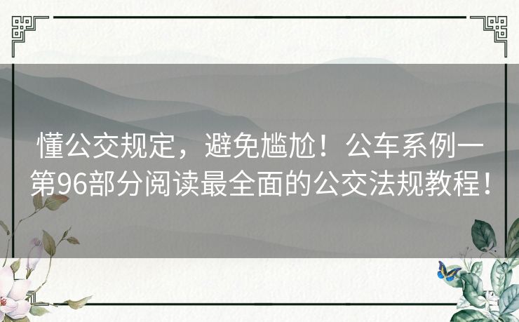 懂公交规定，避免尴尬！公车系例一第96部分阅读最全面的公交法规教程！