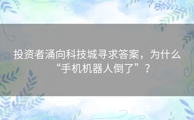 投资者涌向科技城寻求答案,为什么“手机机器人倒了”? 投资者涌向科技城寻求答案,为什么“手机机器人倒了”?