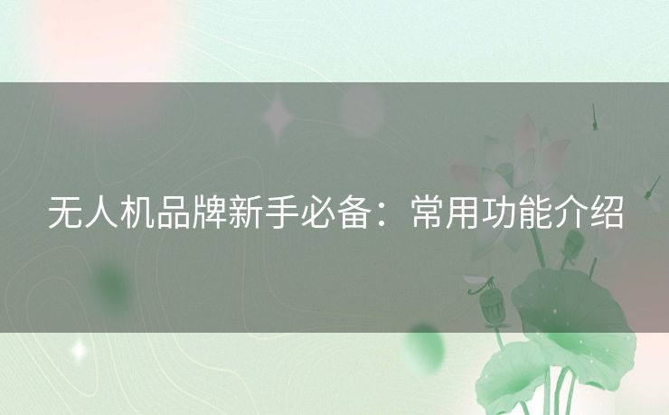 无人机品牌新手必备:常用功能介绍 无人机品牌新手必备:常用功能介绍