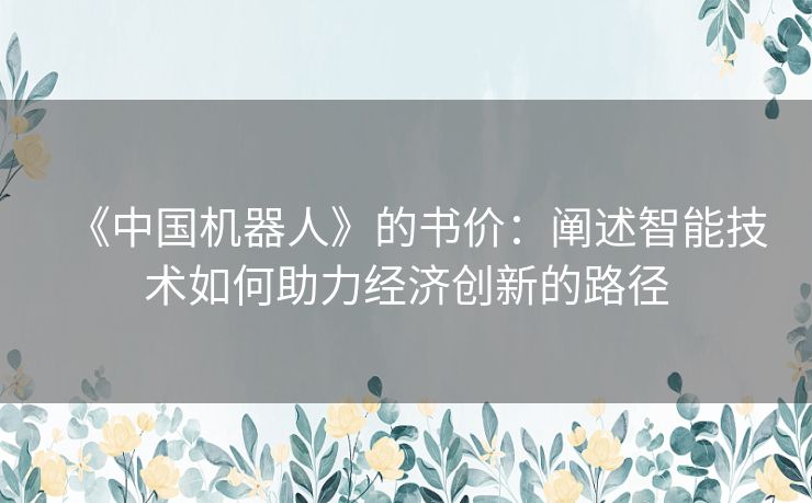 《中国机器人》的书价:阐述智能技术如何助力经济创新的路径 《中国机器人》的书价:阐述智能技术如何助力经济创新的路径