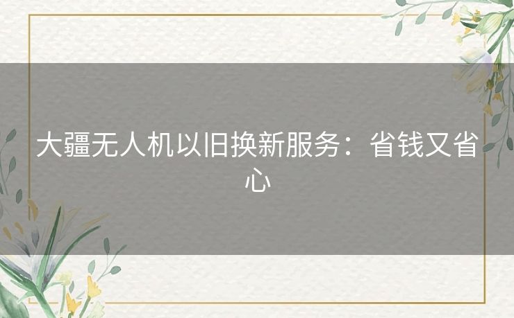 大疆无人机以旧换新服务:省钱又省心 大疆无人机以旧换新服务:省钱又省心