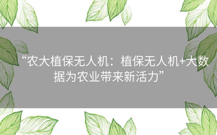 “农大植保无人机:植保无人机+大数据为农业带来新活力” “农大植保无人机:植保无人机+大数据为农业带来新活力”