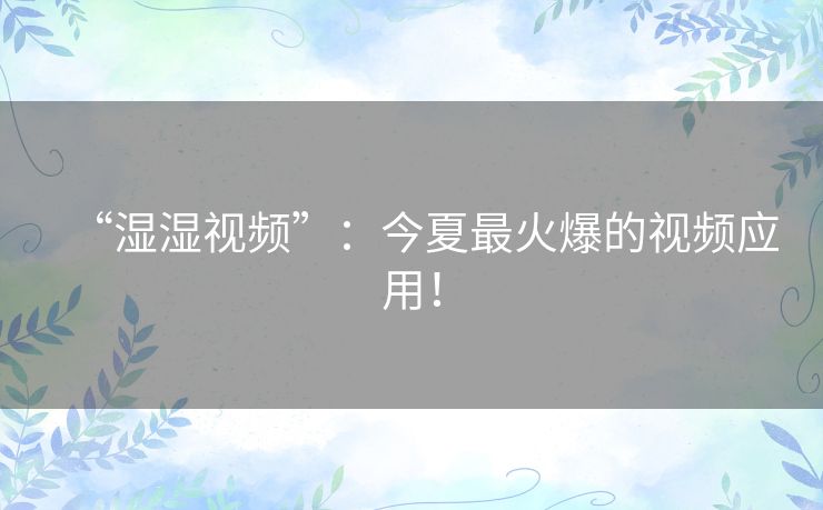 “湿湿视频”:今夏最火爆的视频应用! “湿湿视频”:今夏最火爆的视频应用!