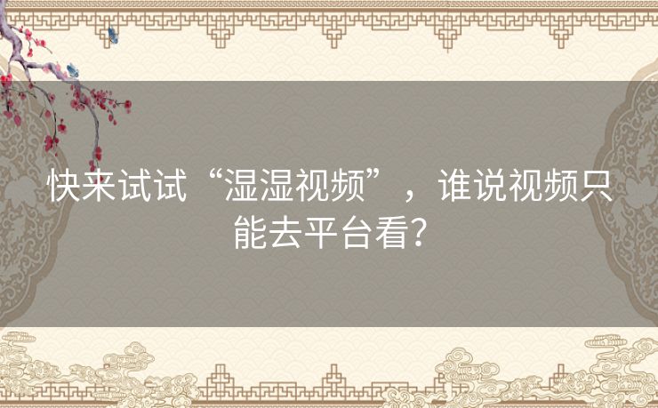 快来试试“湿湿视频”，谁说视频只能去平台看？