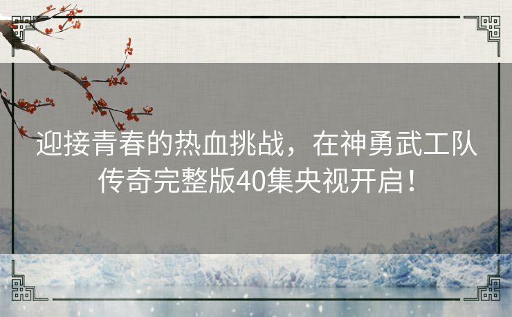 迎接青春的热血挑战，在神勇武工队传奇完整版40集央视开启！