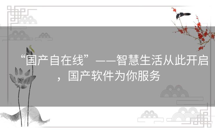 “国产自在线”——智慧生活从此开启，国产软件为你服务