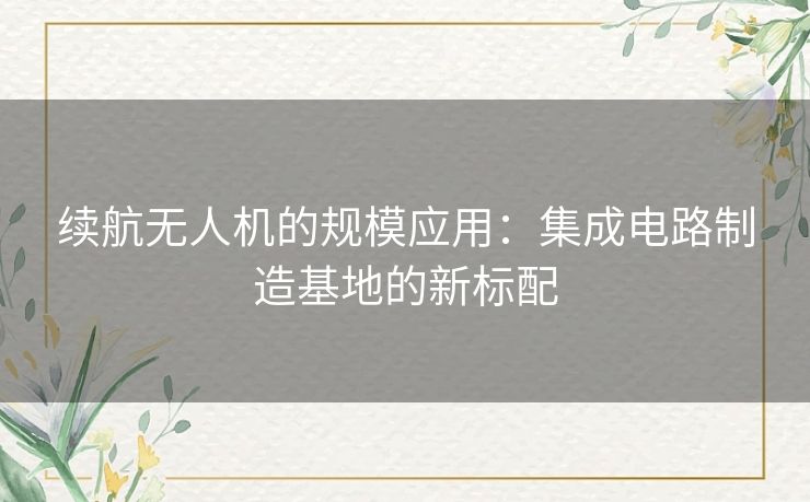 续航无人机的规模应用：集成电路制造基地的新标配
