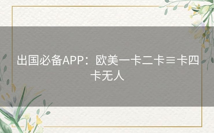 出国必备APP：欧美一卡二卡≡卡四卡无人