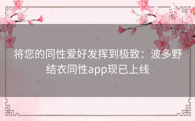 将您的同性爱好发挥到极致：波多野结衣同性app现已上线
