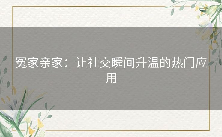 冤家亲家:让社交瞬间升温的热门应用 冤家亲家:让社交瞬间升温的热门应用