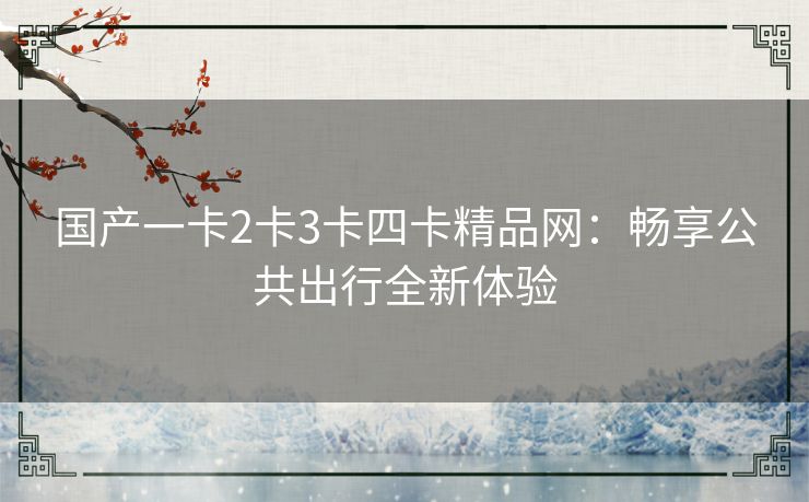 国产一卡2卡3卡四卡精品网:畅享公共出行全新体验 国产一卡2卡3卡四卡精品网:畅享公共出行全新体验