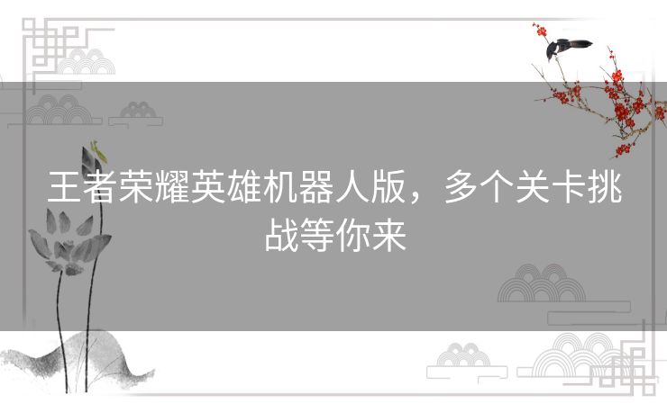 王者荣耀英雄机器人版,多个关卡挑战等你来 王者荣耀英雄机器人版,多个关卡挑战等你来