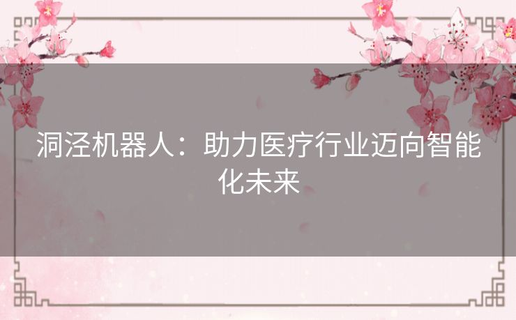 洞泾机器人:助力医疗行业迈向智能化未来 洞泾机器人:助力医疗行业迈向智能化未来