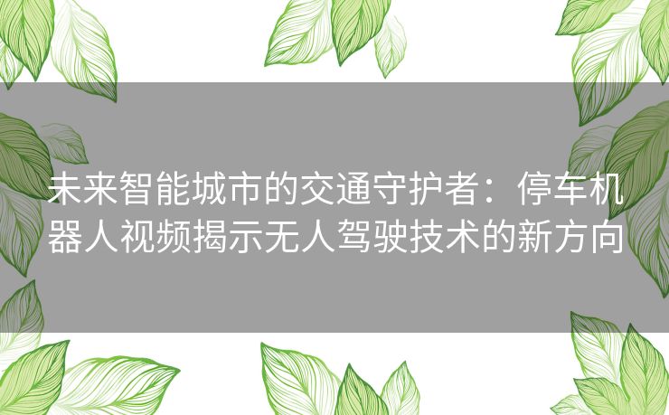 未来智能城市的交通守护者:停车机器人视频揭示无人驾驶技术的新方向 未来智能城市的交通守护者:停车机器人视频揭示无人驾驶技术的新方向