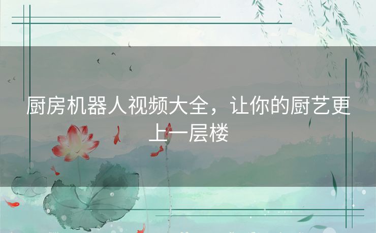 厨房机器人视频大全,让你的厨艺更上一层楼 厨房机器人视频大全,让你的厨艺更上一层楼