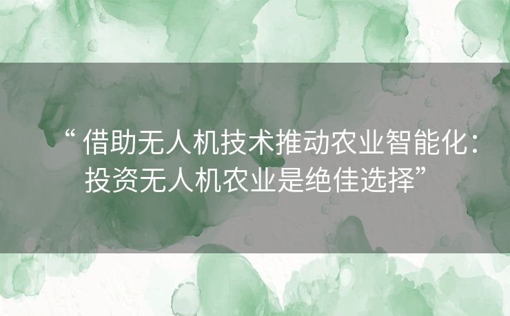 “ 借助无人机技术推动农业智能化:投资无人机农业是绝佳选择” “ 借助无人机技术推动农业智能化:投资无人机农业是绝佳选择”