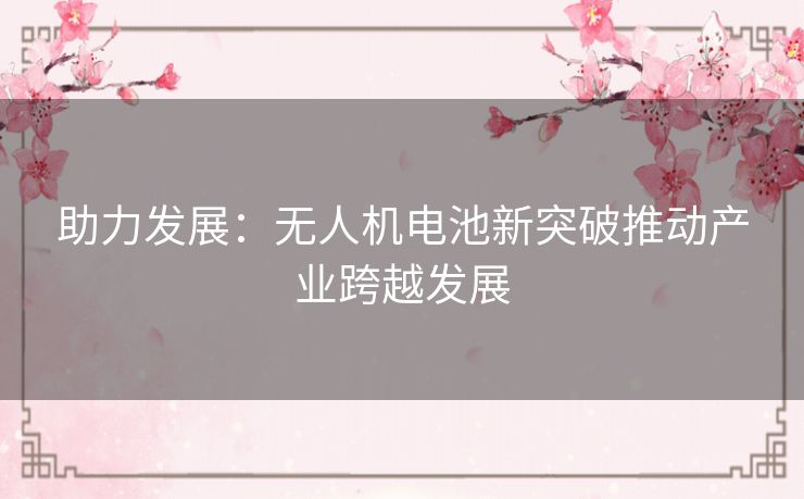 助力发展:无人机电池新突破推动产业跨越发展 助力发展:无人机电池新突破推动产业跨越发展