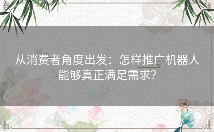 从消费者角度出发:怎样推广机器人能够真正满足需求? 从消费者角度出发:怎样推广机器人能够真正满足需求?