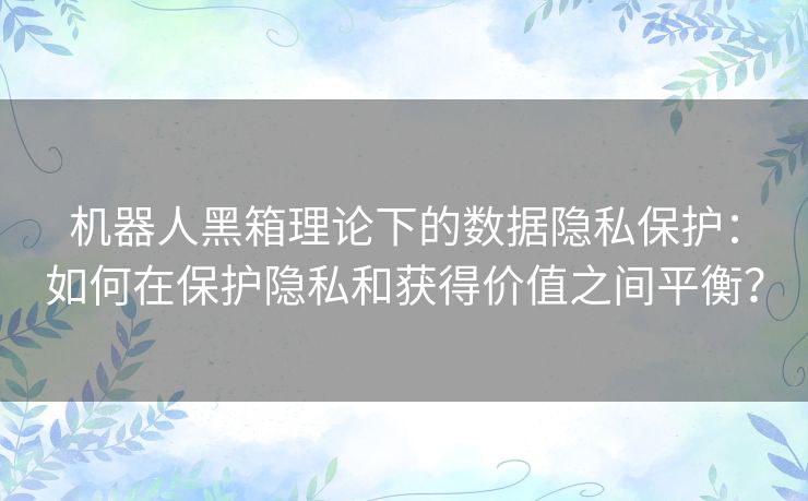 机器人黑箱理论下的数据隐私保护:如何在保护隐私和获得价值之间平衡? 机器人黑箱理论下的数据隐私保护:如何在保护隐私和获得价值之间平衡?