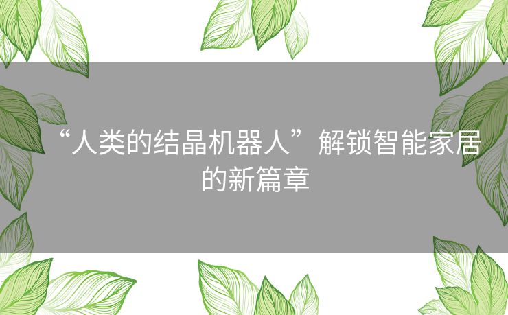 “人类的结晶机器人”解锁智能家居的新篇章 “人类的结晶机器人”解锁智能家居的新篇章