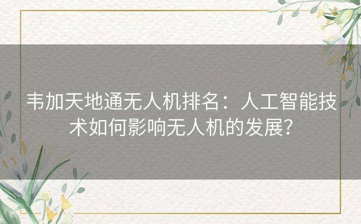 韦加天地通无人机排名:人工智能技术如何影响无人机的发展? 韦加天地通无人机排名:人工智能技术如何影响无人机的发展?