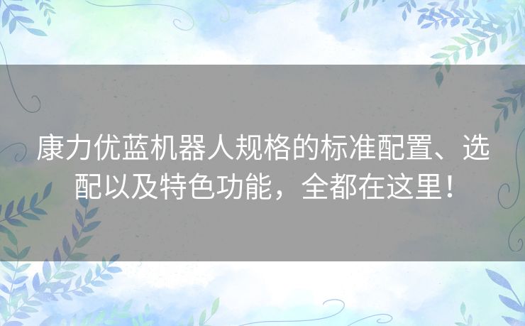 康力优蓝机器人规格的标准配置、选配以及特色功能,全都在这里! 康力优蓝机器人规格的标准配置、选配以及特色功能,全都在这里!