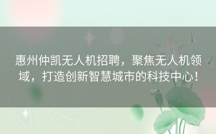 惠州仲凯无人机招聘,聚焦无人机领域,打造创新智慧城市的科技中心! 惠州仲凯无人机招聘,聚焦无人机领域,打造创新智慧城市的科技中心!