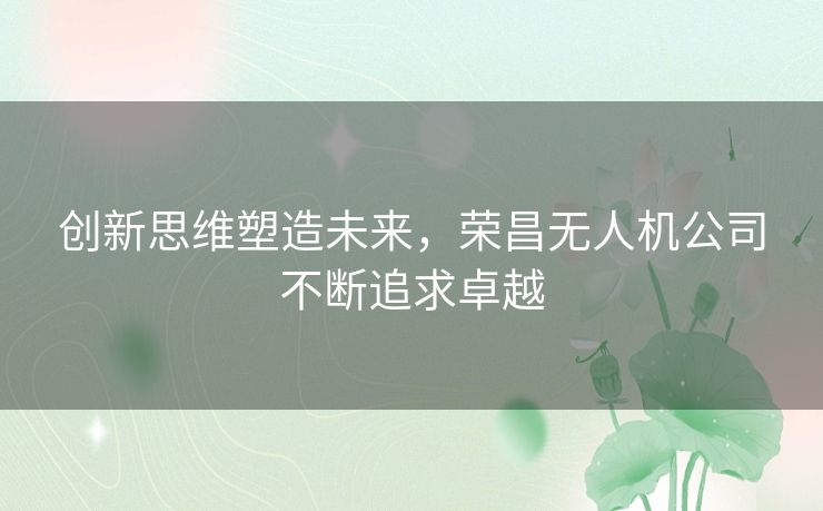创新思维塑造未来,荣昌无人机公司不断追求卓越 创新思维塑造未来,荣昌无人机公司不断追求卓越