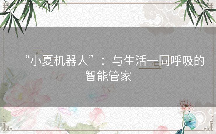 “小夏机器人”:与生活一同呼吸的智能管家 “小夏机器人”:与生活一同呼吸的智能管家