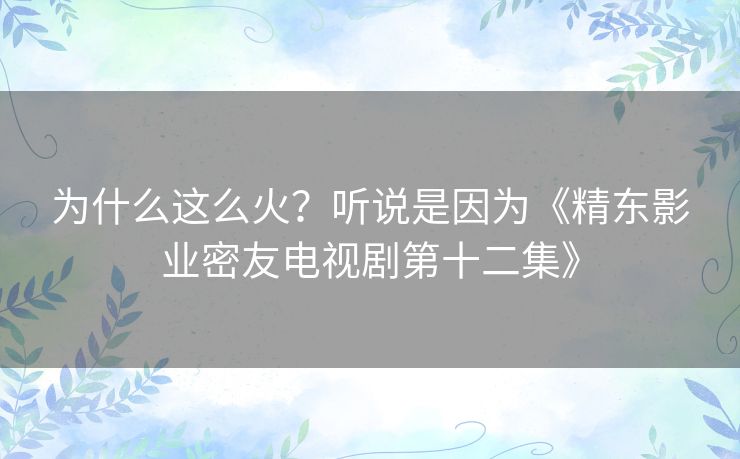 为什么这么火?听说是因为《精东影业密友电视剧第十二集》 为什么这么火?听说是因为《精东影业密友电视剧第十二集》