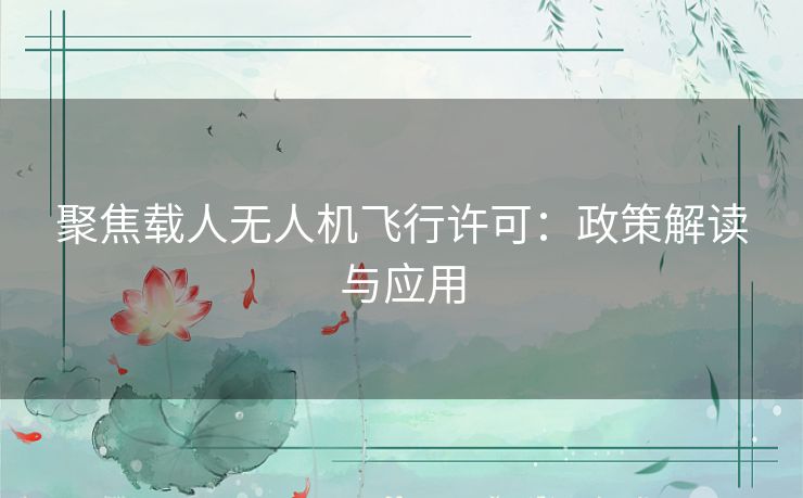 聚焦载人无人机飞行许可:政策解读与应用 聚焦载人无人机飞行许可:政策解读与应用