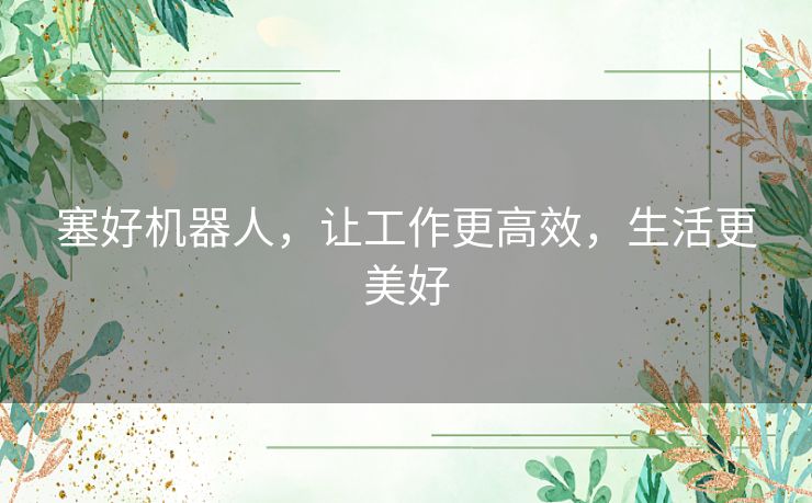 塞好机器人,让工作更高效,生活更美好 塞好机器人,让工作更高效,生活更美好
