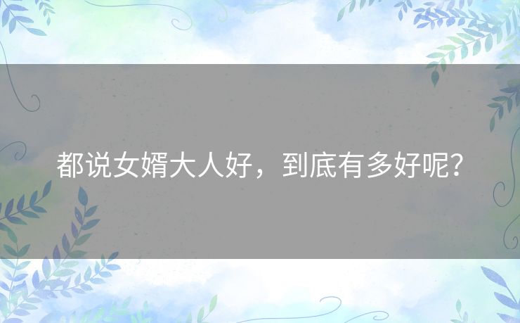 都说女婿大人好,到底有多好呢? 都说女婿大人好,到底有多好呢?