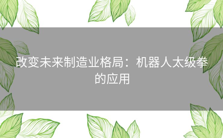 改变未来制造业格局:机器人太级拳的应用 改变未来制造业格局:机器人太级拳的应用