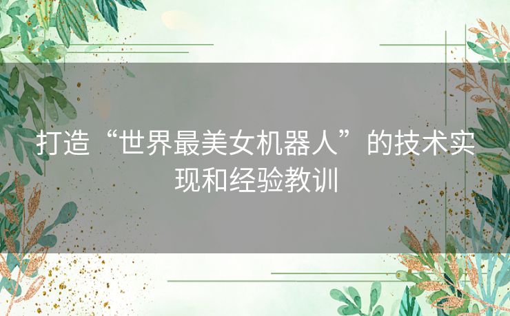 打造“世界最美女机器人”的技术实现和经验教训 打造“世界最美女机器人”的技术实现和经验教训