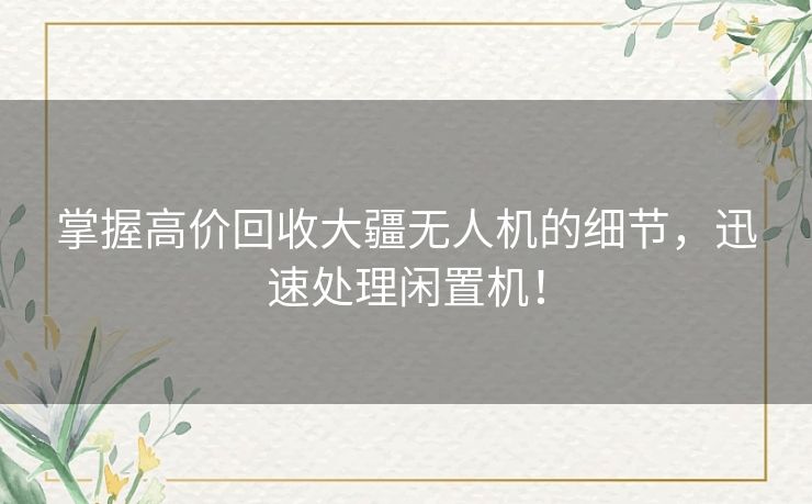 掌握高价回收大疆无人机的细节,迅速处理闲置机! 掌握高价回收大疆无人机的细节,迅速处理闲置机!