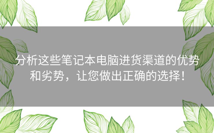 分析这些笔记本电脑进货渠道的优势和劣势,让您做出正确的选择! 分析这些笔记本电脑进货渠道的优势和劣势,让您做出正确的选择!