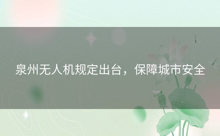 泉州无人机规定出台，保障城市安全