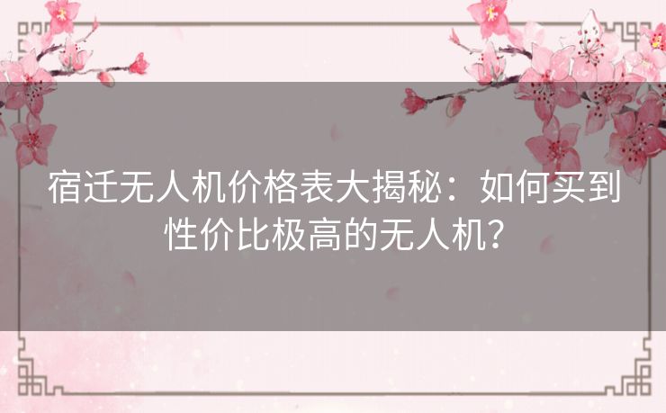 宿迁无人机价格表大揭秘：如何买到性价比极高的无人机？