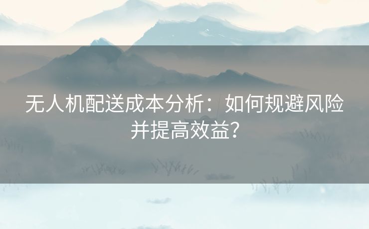 无人机配送成本分析：如何规避风险并提高效益？