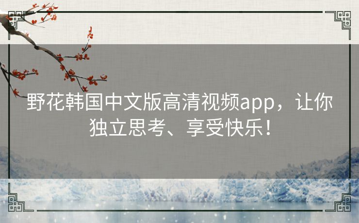 野花韩国中文版高清视频app，让你独立思考、享受快乐！
