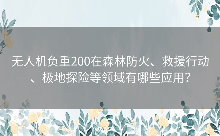 无人机负重200在森林防火、救援行动、极地探险等领域有哪些应用？